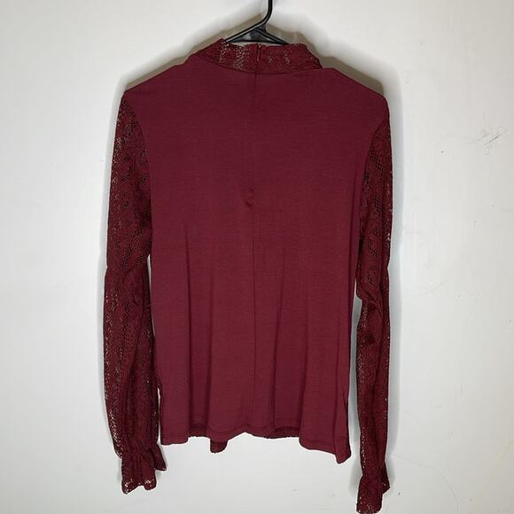 LIBBY EDELMAN Burgundy Lace Overlay Lined Long Sleeve Top Size Medium - Picture 8 of 10